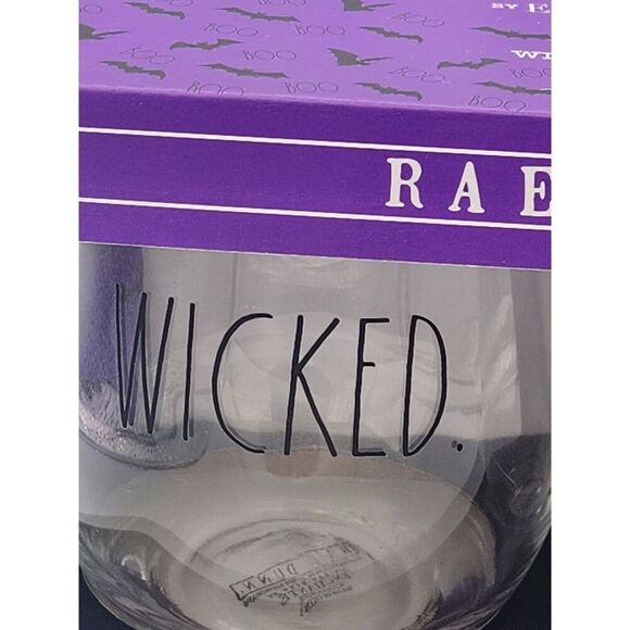 RAE DUNN Halloween Clear Stemless Wine Glasses WICKED and SPOOKY - Picture 3 of 5